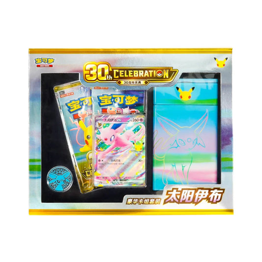 Alt-tekst
Pokémon 30th Anniversary Celebration Espeon ex Deck Set – Simplified Chinese met Espeon ex kaart, 30th Anniversary booster pack, Espeon coin en deckbox.