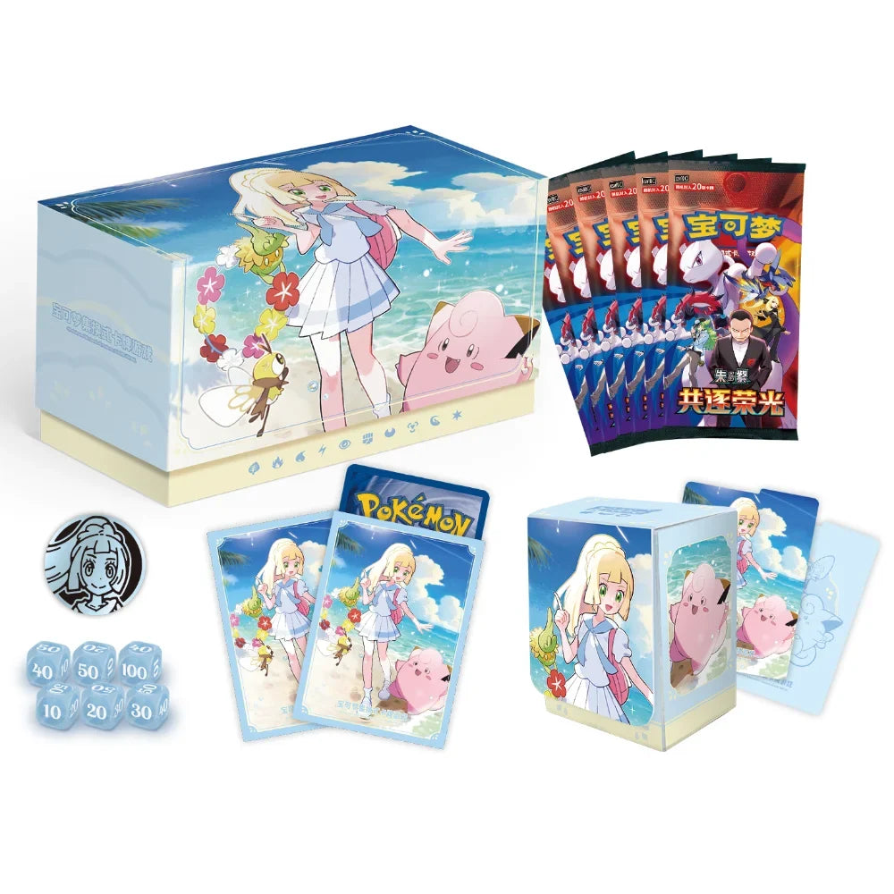 Pokémon Battle Set Gift Box Lillie met Chasing Glory CSV10C booster packs, sleeves, deckbox, coin en dobbelstenen