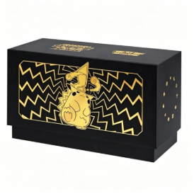 Pokémon Trading Card Game Pikachu Radiant Energy Gift Box, premium black and gold design with gold Pikachu artwork, Scarlet & Violet series storage box