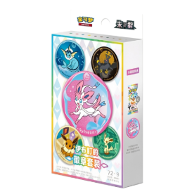 Pokémon Trading Card Game Terastal Gathering Badge Set, Scarlet & Violet expansion, includes Terastal Sylveon badge and Eeveelution collection
